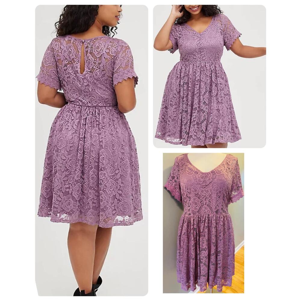 Torrid 6 (6X) New Purple Lace V Neck Cocktail Party Mini Skater Dress w/Pockets